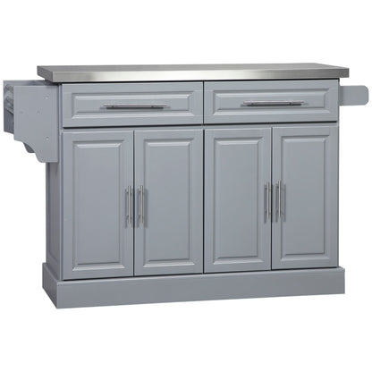 Îlot de cuisine roulant HOMCOM avec rangement, chariot de cuisine portable avec plateau en acier inoxydable, gris - N/A