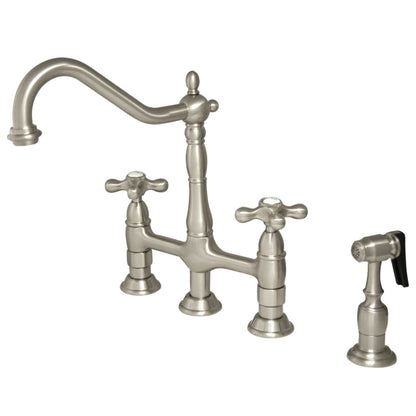 Robinet de cuisine Heritage Bridge avec douchette en laiton