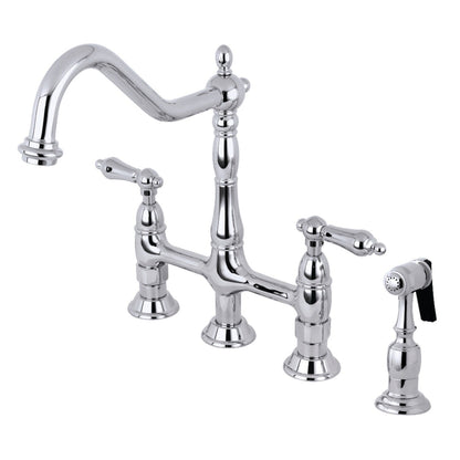 Robinet de cuisine Heritage Bridge avec douchette en laiton