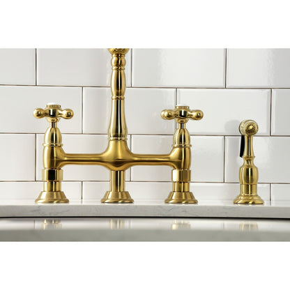 Robinet de cuisine Heritage Bridge avec douchette en laiton