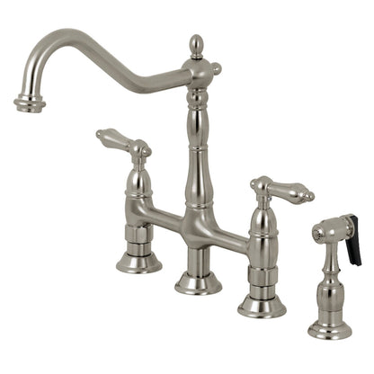 Robinet de cuisine Heritage Bridge avec douchette en laiton