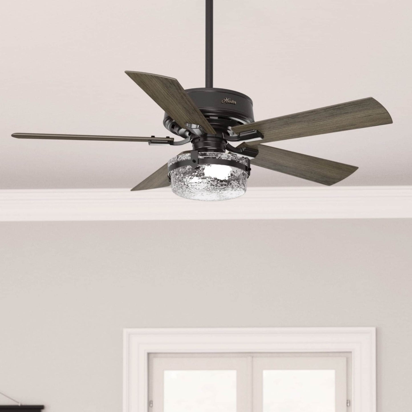Ventilateur de plafond intérieur/extérieur Hunter 52 Canyon Ridge, éclairage LED, télécommande portable - Style campagnard, rustique, industriel