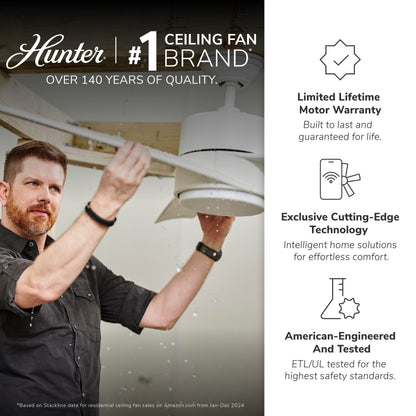 Ventilateur de plafond intérieur/extérieur Hunter 52 Canyon Ridge, éclairage LED, télécommande portable - Style campagnard, rustique, industriel