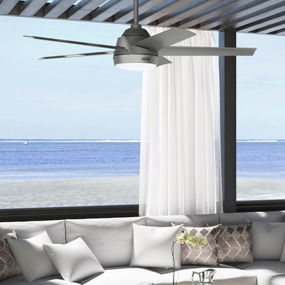 Ventilateur de plafond extérieur Hunter 52 Skyflow avec kit d'éclairage LED, commande murale - Côtier moderne contemporain - WeatherMax - CLASSÉ HUMIDE !
