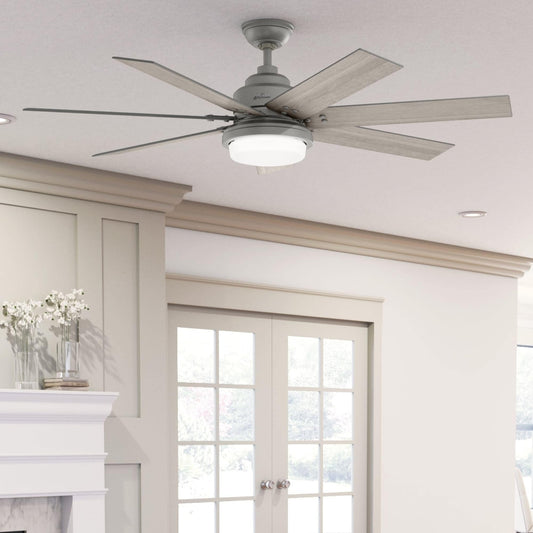 Ventilateur de plafond Hunter WiFi Whittington avec lumière LED, télécommande portable - Moulin à vent - Industriel, Ferme, Rustique - VENTILATEUR INTELLIGENT !