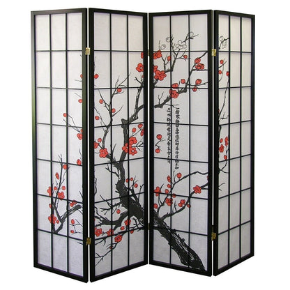 Paravent japonais à 4 panneaux Roundhill Furniture, motif fleur de prunier