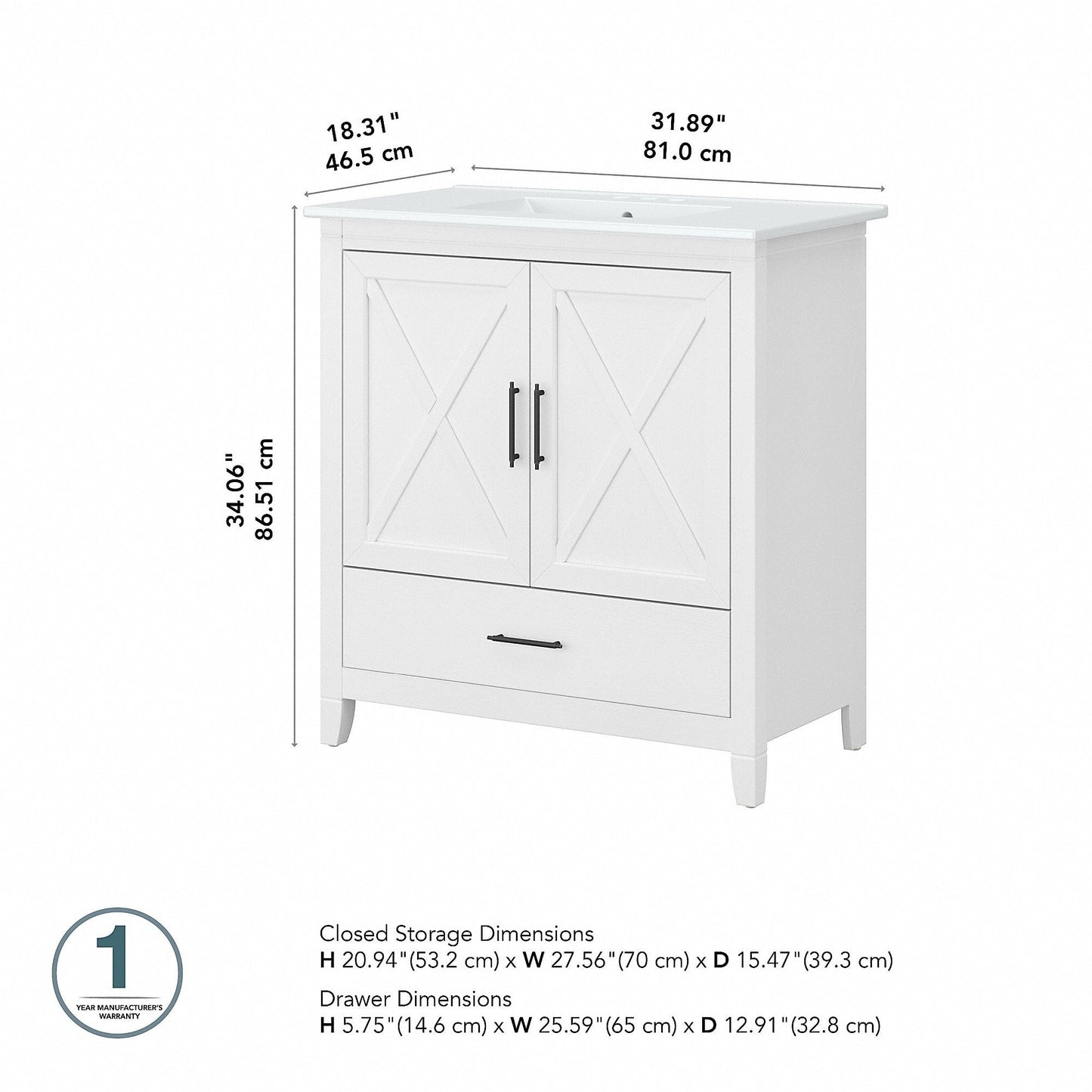 Meuble-lavabo Key West 32 W avec lavabo par Bush Furniture