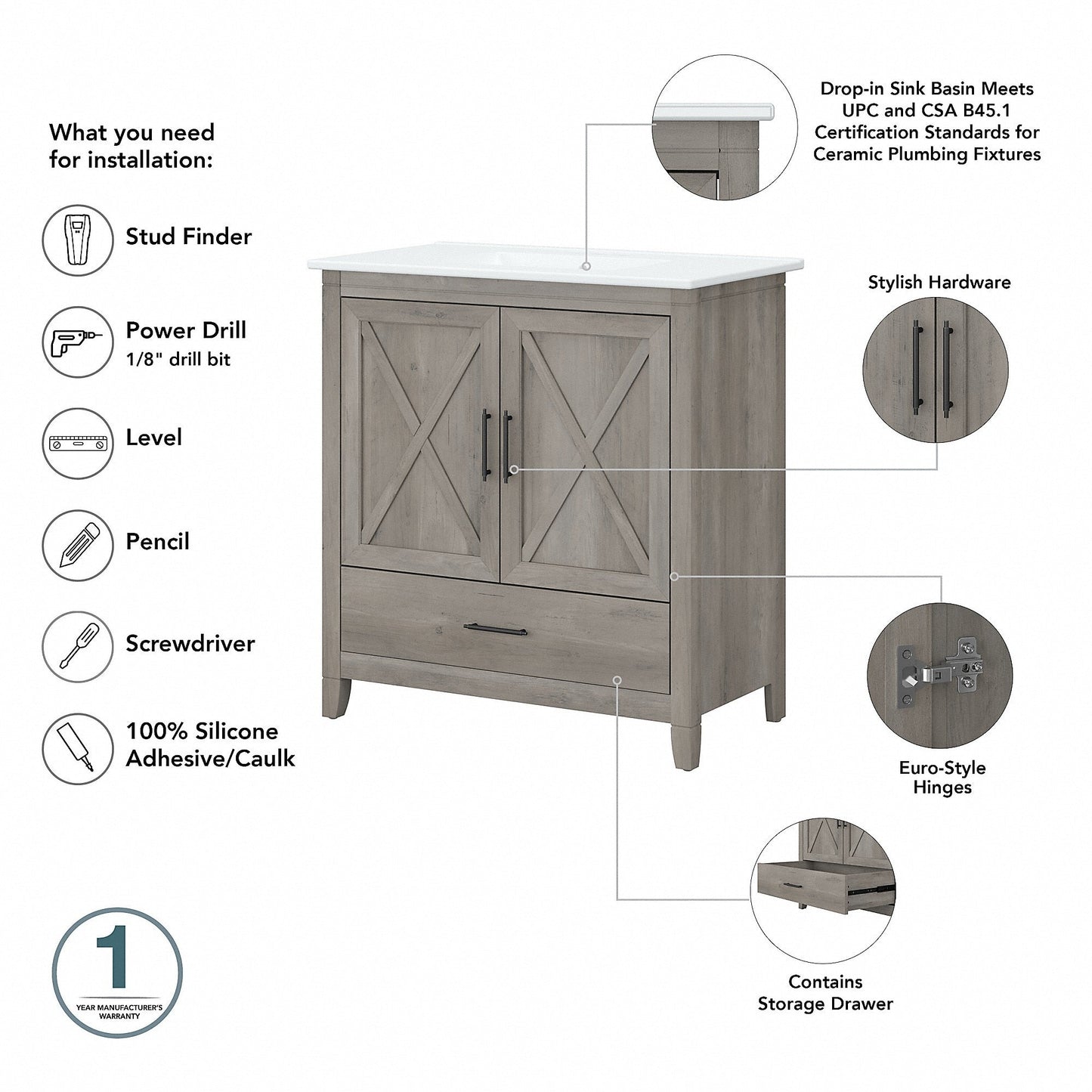 Meuble-lavabo Key West 32 W avec lavabo par Bush Furniture