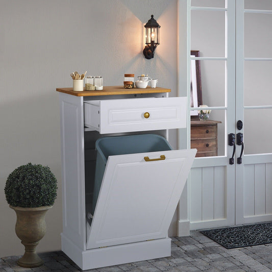 Poubelle de cuisine inclinable avec tiroir et rangement sur plan de travail en bois