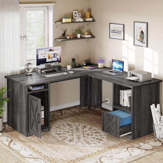 Bureau de jeu d'angle Moasis en L de 59 pouces avec support pour écran