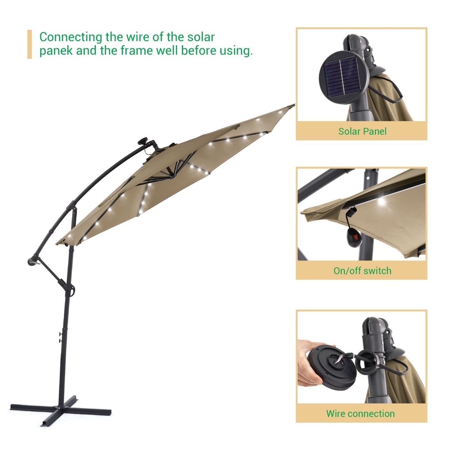 Parasol de terrasse déporté à LED LIVOOSUN de 10 pieds avec base croisée