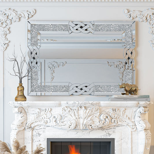 Grand miroir mural emboîtable avec perles de cristal rectangulaires