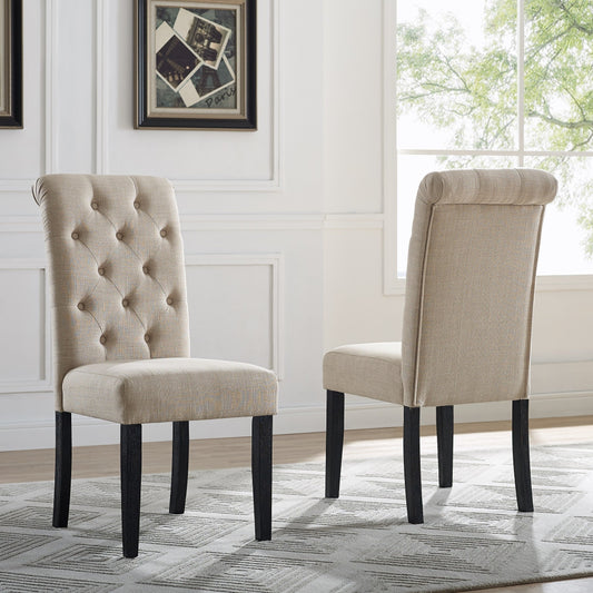 Chaise de salle à manger capitonnée en bois massif Leviton de Roundhill Furniture (lot de 2)