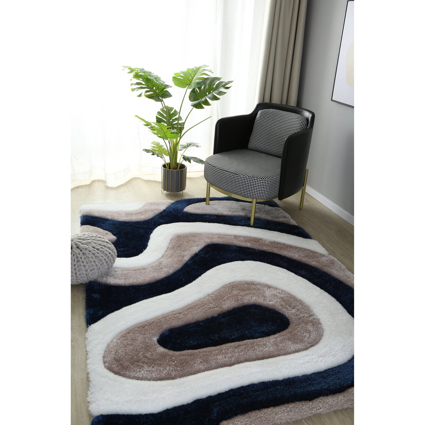 Tapis à poils longs Mateos au design abstrait