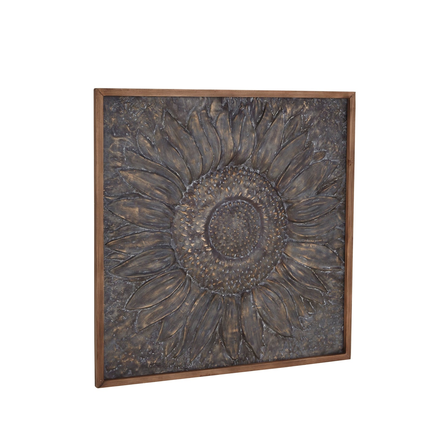 Décoration murale en métal motif tournesol floral avec détails en relief - Gris - Roche River Decor