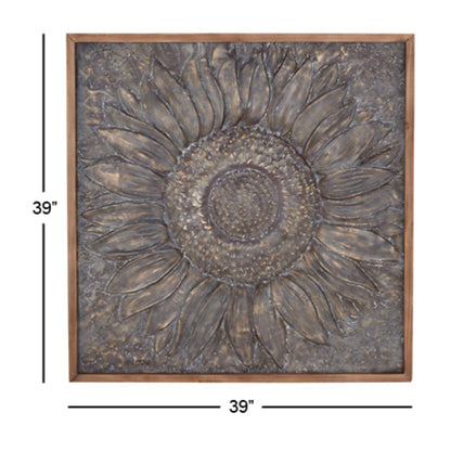 Décoration murale en métal motif tournesol floral avec détails en relief - Gris - Roche River Decor