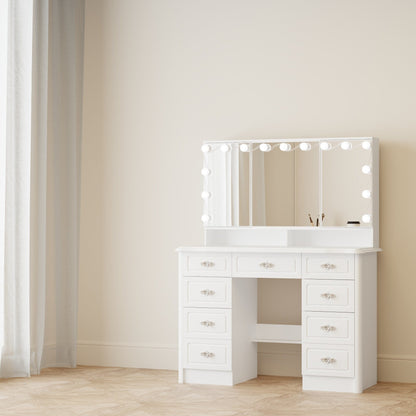 Miroir de maquillage pliable blanc moderne avec éclairage réglable - 40,2 x 54,1