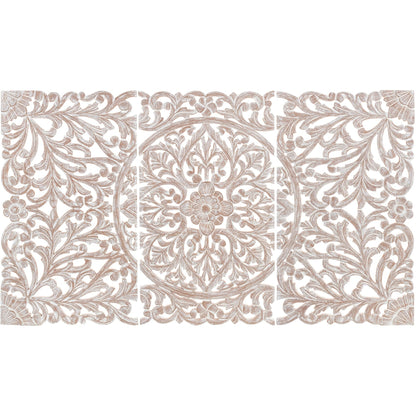 Décoration murale à 3 panneaux en bois naturel sculpté à la main Norma Floral 48 x 28 pouces