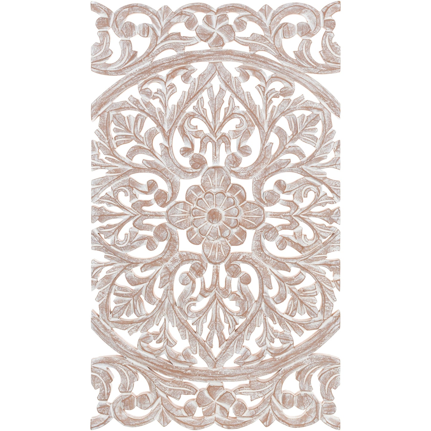 Décoration murale à 3 panneaux en bois naturel sculpté à la main Norma Floral 48 x 28 pouces