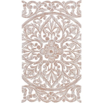Décoration murale à 3 panneaux en bois naturel sculpté à la main Norma Floral 48 x 28 pouces