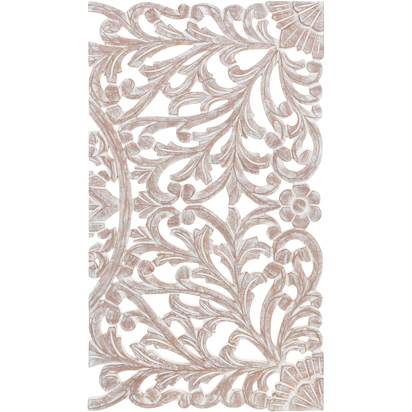Décoration murale à 3 panneaux en bois naturel sculpté à la main Norma Floral 48 x 28 pouces