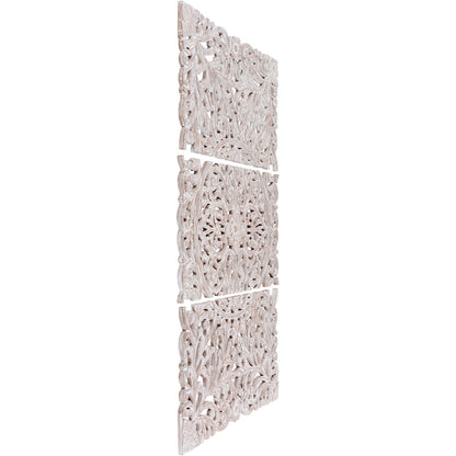 Décoration murale à 3 panneaux en bois naturel sculpté à la main Norma Floral 48 x 28 pouces