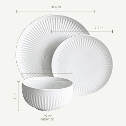 Service de table cannelé en porcelaine blanche Over and Back, 24 pièces