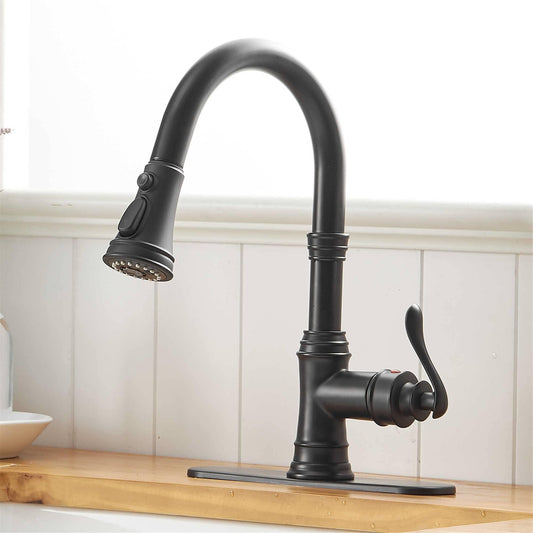 Robinet de cuisine à tirette, poignée unique, robinet d'évier de cuisine moderne à un trou avec douchette extractible, robinet de lavabo avec plaque de pont