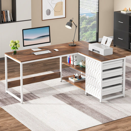 Bureau d'ordinateur réversible en forme de L, table d'écriture robuste, poste de travail