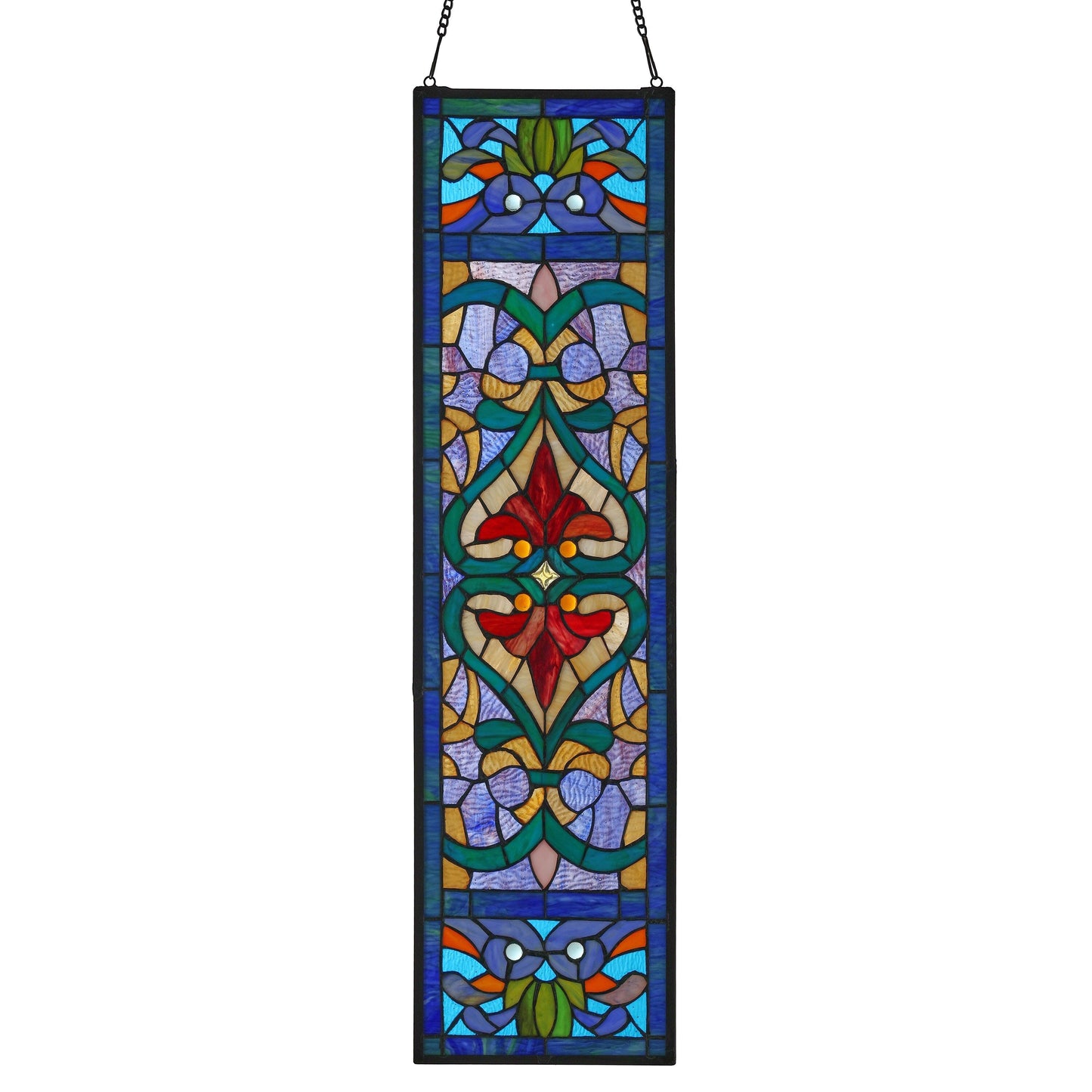 Panneau de fenêtre en vitrail victorien Fleur de lys River of Goods - 9,5 L x 0,25 l x 36 H