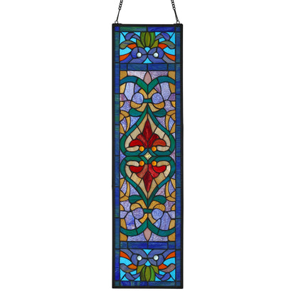 Panneau de fenêtre en vitrail victorien Fleur de lys River of Goods - 9,5 L x 0,25 l x 36 H