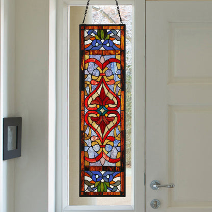 Panneau de fenêtre en vitrail victorien Fleur de lys River of Goods - 9,5 L x 0,25 l x 36 H