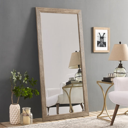 Miroir rustique pleine longueur - 66 x 32 cm, cadre rectangulaire en bois, miroir intégral pour salon, chambre à coucher