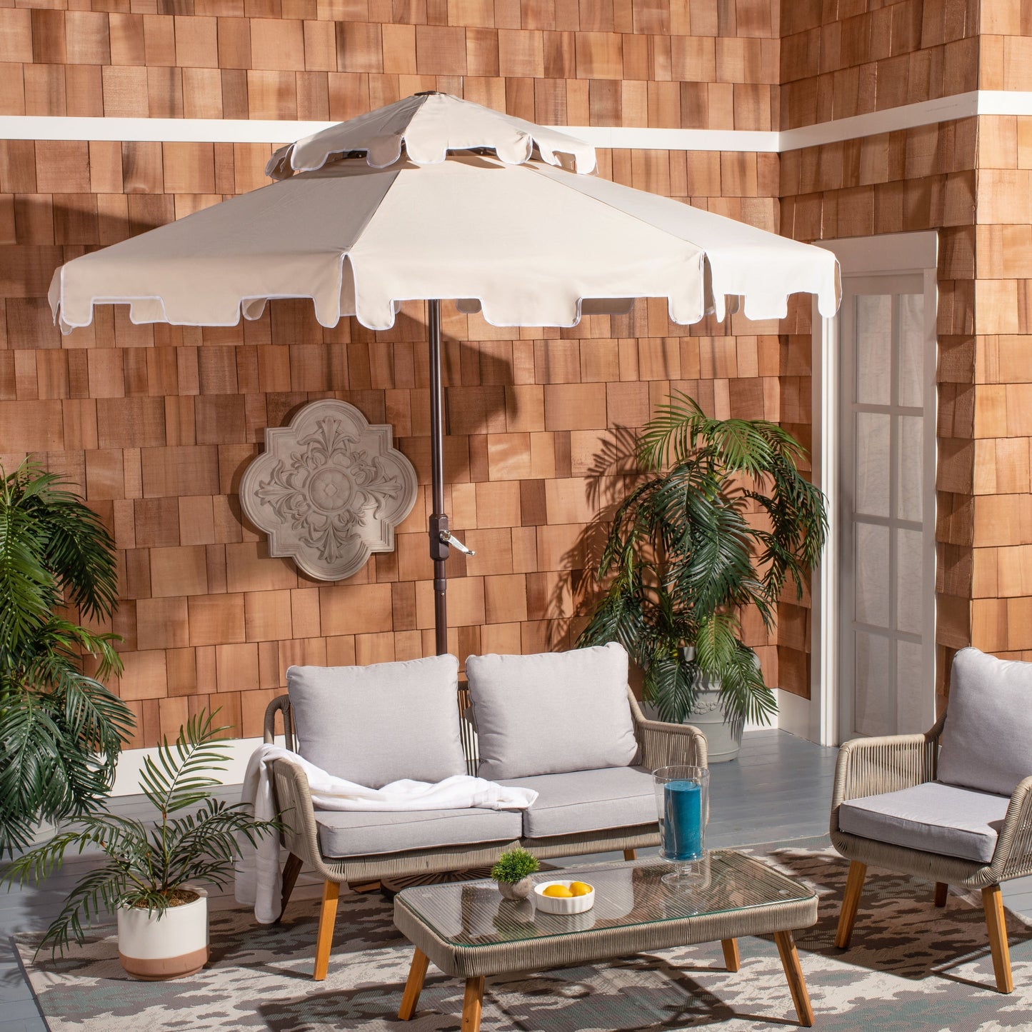 Parasol de marché double SAFAVIEH Outdoor Livia 9 pieds, base non incluse