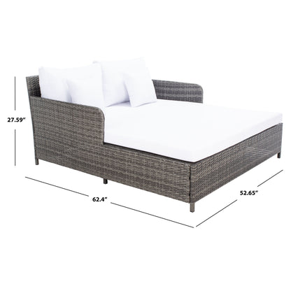Lit de repos d'extérieur SAFAVIEH Taniyah en osier avec oreiller et coussins - 53 L x 28 P x 62 H