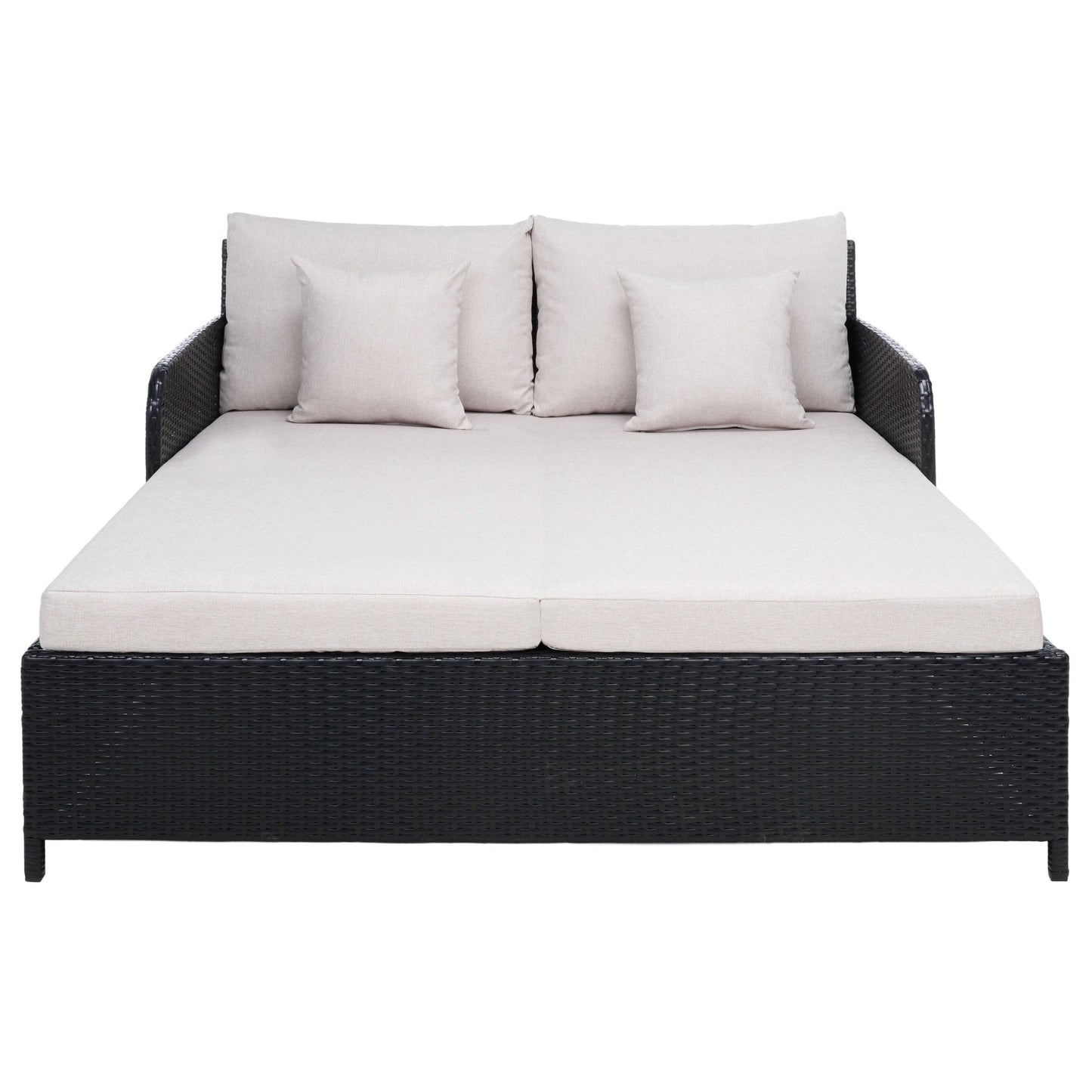 Lit de repos d'extérieur SAFAVIEH Taniyah en osier avec oreiller et coussins - 53 L x 28 P x 62 H