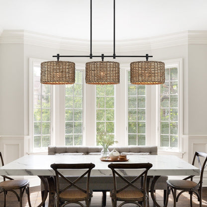 Lustre linéaire noir Sedgy à 3 lumières pour îlot de cuisine de style ferme - 41 W